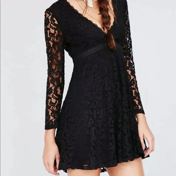 chinese dress ladies Urban Outfitters Black Lace Mini Dress  White Chocolate Couture